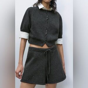 Cordera Heathered gray high waist drawstring knit shorts